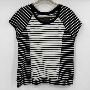 Peter Som‎ DesigNation Womens Large Black White Striped Short Sleeve Top French